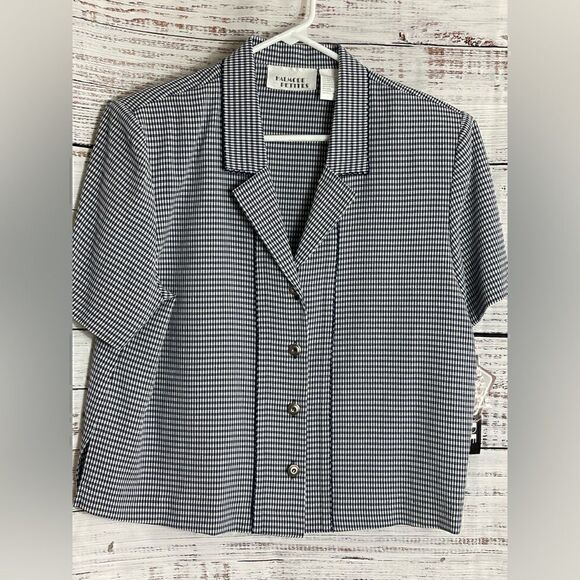 Vintage Halmode Top Womens 12 Petite gingham short sleeve light button up shirt - Picture 1 of 9